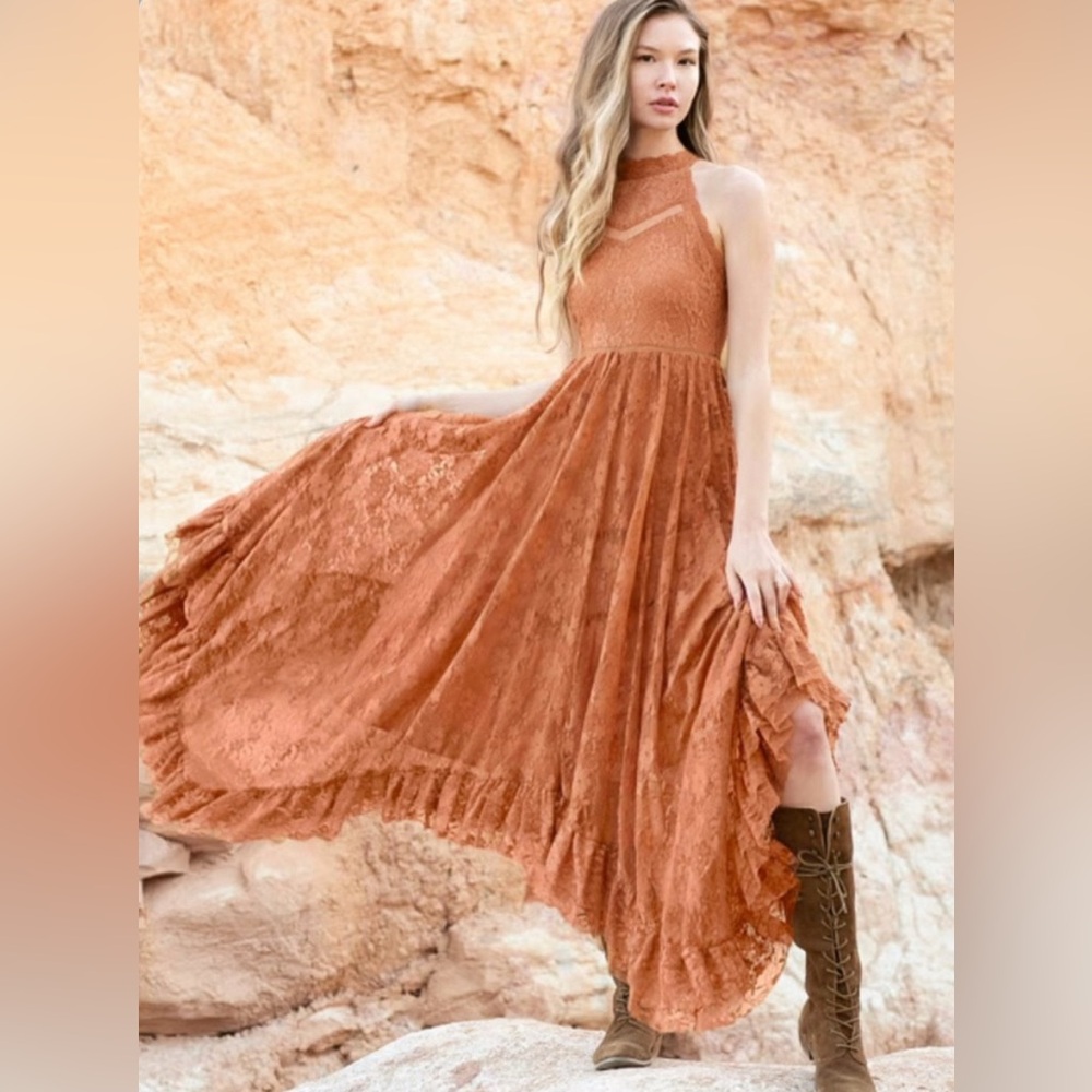 JOYFOLIE Women’s Mia Joy Emmaline Dress In Clay boho XS NWT